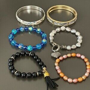 Beaded Women's Fashion Bangle Stretch Bracelet Lot of 6